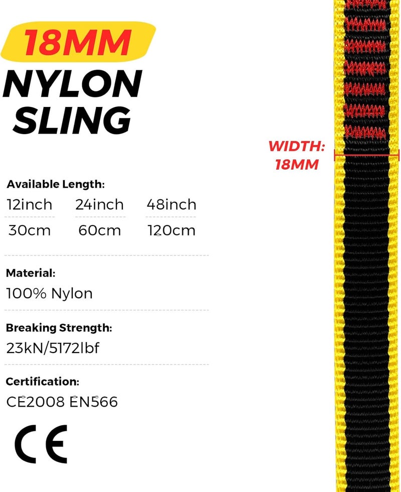 VFKENA 20MM Nylon Climbing Sling Runner 23KN CE2008/EN566 Rock Climbing Webbing Straps for Rock Climbing, Rappelling, Swing, Yoga Hammock etc - Image 2